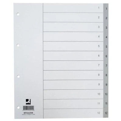 Afbeelding van Q CONNECT numerieke tabbladen, A4, PP, 1 12, met indexblad, grijs tabbladen