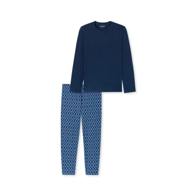 Afbeelding van Schiesser Heren pyjama lange nachtkleding set pyjamaset, Donkerblauw 180249, 48, 48