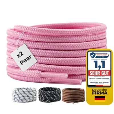 Afbeelding van LaceHype 2 paar premium ronde veters, diameter 4 mm, voor werkschoenen, laarzen, outdoorschoenen en sportschoenen, scheurbestendige schoenveters, vervangende schoenveters van polyester, roze, 100 cm