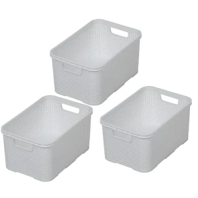 Afbeelding van BranQ Home Essential mand in rotan design, 3 delige set, maat S (28,5 x 19,5 12,9 cm), 7 l, BPA vrije kunststof (polypropeen), wit, stuks.