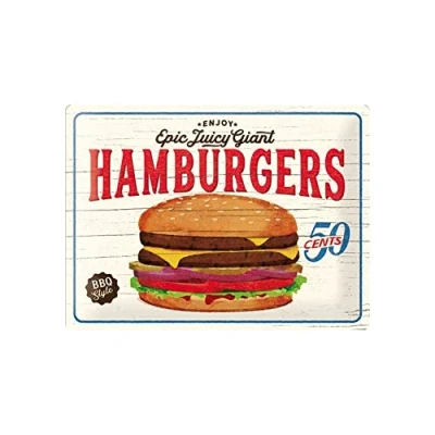 Afbeelding van Nostalgic Art USA Hamburgers Gift idea for &amp; Diner fansRetro Tin SignMetal PlaqueVintage design wall decoration30 x 40 cm