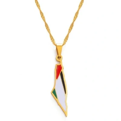 Afbeelding van Lpitoy Palestina Kaart Hanger Ketting Kettingen Rvs Geometrische Patroon Sieraden Hip Hop Ketting, 19.69inch/50cm, Roestvrij staal