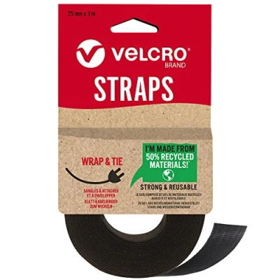 Afbeelding van VELCRO® merk Eco One Wrap herbruikbare riemen Herbruikbare, flexibele en veelzijdige multifunctionele voor thuisverbetering zwart 25 mm x 3 m