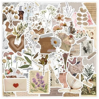Afbeelding van 60 Stuks Esthetische Stickers, Retro Vintage Vinyl Stickerset voor Scrapbook Plakboek Laptop Waterfles Gitaar (D)