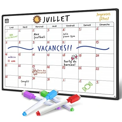 Afbeelding van SmartPanda Magnetisch whiteboard en koelkastkalender, ideaal om georganiseerd te zijn, voor maandplanningen, evenementen vakantieplanningen, in het Frans