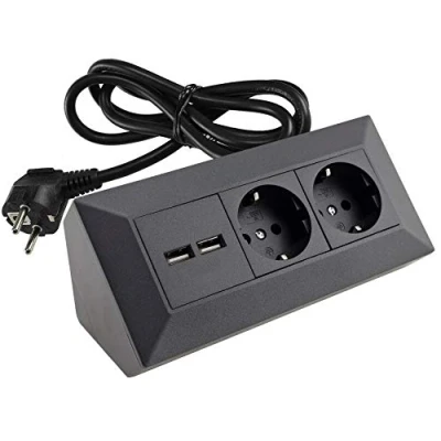 Afbeelding van ChiliTec Stekkerblok, hoekstopcontact, 2 voudig, geaard stopcontact, x USB A, 3,1 met 1,5 m kabel, opbouwmontage, antraciet
