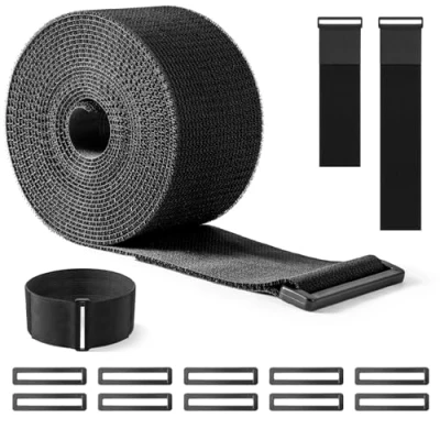 Afbeelding van Trilancer 7.5 cm x 5 m Stevige Uitvoering Bevestigingsriemen met 10 Gespen Verstelbaar, Op Maat Te Knippen, Herbruikbare Straps voor het Beveiligen van Kabels,Slangen,Buizen,Fiets,Bagage,Kamperen
