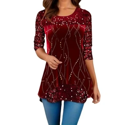 Afbeelding van elegante feestelijke tops damesblouses dames blouses, oudejaarsavondoutfit (Color : Red, Size XL)
