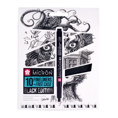 Afbeelding van Pigma Micron Black Edition set + gratis etui 10 pennen zwart