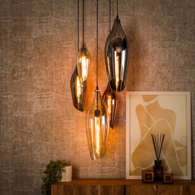 Afbeelding van Fraaai Carmen hanglamp 5L getrapt cocoon mix Glas zwart