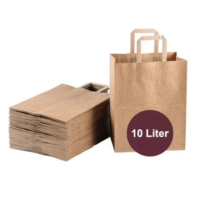 Afbeelding van ZURAS® 50 stuks papieren afvalzakken 10 l organisch afval met handvat voor afvalbak gemaakt van papier dat natsterk is en scheurvast