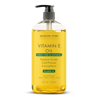 Afbeelding van MAJESTIC PURE vitamine E olie, 100% zuivere en natuurlijke koudgeperste olie voor huid, Scars, gezicht, nagels, haar, scalp, 20,000 IU, niet GMO geverifieerd, haar lichaamsolie,
