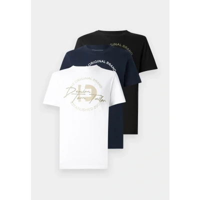 Afbeelding van TOM Tailor Denim 3 PACK Tshirt print, Heren, Maat: Small, White/blue/black