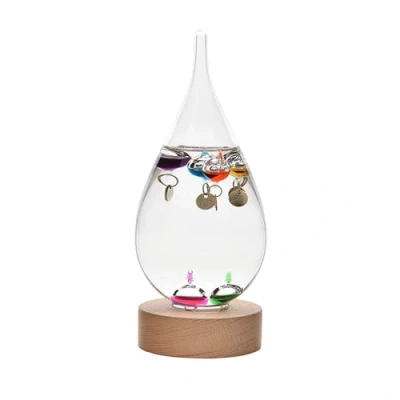 Afbeelding van Widdop Tear Drop Design Galileo thermometer Op Houtstandaard