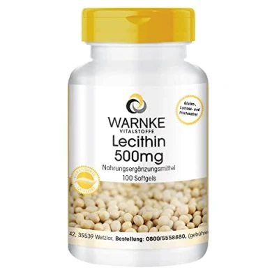 Afbeelding van Lecithine 500mg van soja GGO vrij hoge dosering 100 softgels Warnke Vitalstoffe Duitse apothekerskwalitei