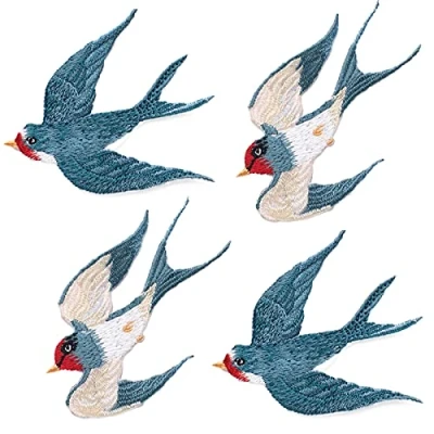 Afbeelding van 4 Stuks Naaien Applicaties Vogel Geborduurde Stof Patches Dier Strijkpatch Opstrijkbare Dieren Voor Doe het zelf Kleding Jeans T shirts Jassen Rugzakken Schoenen
