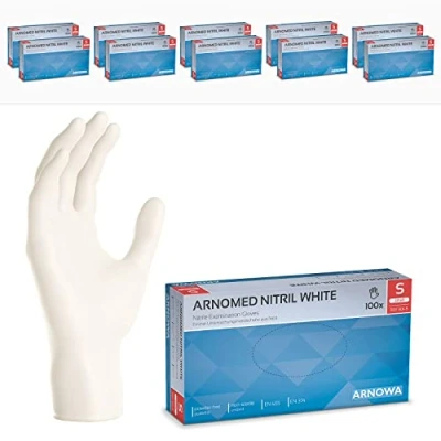 Afbeelding van ARNOMED wegwerphandschoenen wit, nitril handschoenen S, 1000 stuks wegwerphandschoen (10 dozen), poedervrij &amp; latexvrije handschoenen, wegwerp in XS, M, L XL, handschoen