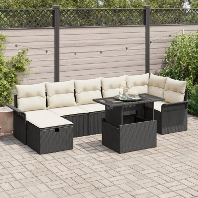 Afbeelding van vidaXL 8 delige Tuin Sofa Set met Kussens Zwart Poly Rattan, 2 Zits Opslag &amp; Rattan