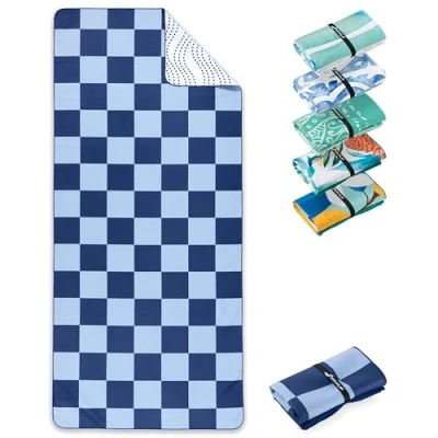 Afbeelding van Fit Flip Stranddeken XXL Microvezel strandhanddoek groot handdoek licht en sneldrogend 100% gerecyclede badhanddoek Checkerboard 160cmx90cm