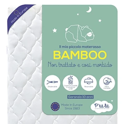 Afbeelding van P&#039;tit Lit Babymatras van bamboe, 60 x 120 cm, zachte en absorberende viscose, zonder chemische behandeling, afneembaar, OekoTex®, dikte tot 10 cm