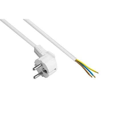 Afbeelding van Good Connections P0185 W020 netkabel, 2 m, geaarde stekker type E+F (CEE 7/7, hoekig) aan gestrikte uiteinden, stroomkabel voor confectioneren, 0,75 mm² wit