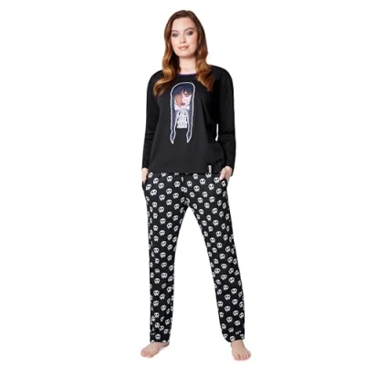 Afbeelding van Wednesday Pyjama voor dames, nachtkleding met lange mouwen en broek, pyjamaset dames tieners, S XL, cadeaus haar, Zwart/ Wednesday, XL