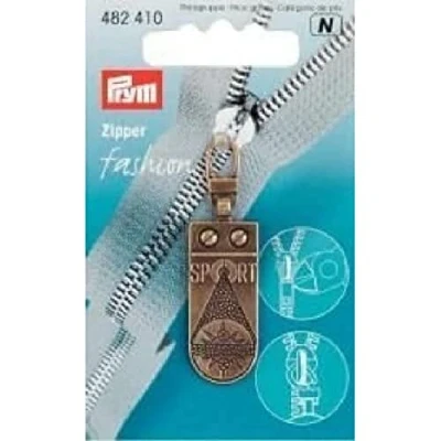 Afbeelding van PRYM, 482410, modieuze ritssluiting trekker met Sportstar motief, antieke messing look, 1 stuk