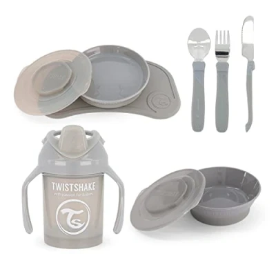 Afbeelding van Twistshake 78982 All In Need Mealtime Kinderservies Set, 7 st 1x Placemats 31 x 17 cm, Peuterborden, Peuterkommen, 3x Peuterbesteksets Roestvrijstalen, Mini Cup, 6+ Maanden,Uniseks, Eén maat