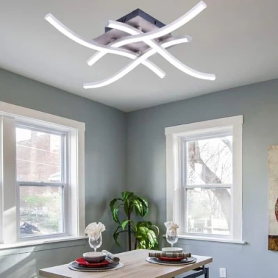 Afbeelding van ALLOMN Led plafondlamp, kroonluchter, lamp, modern hoekdesign, plafondlamp met 4 stuks hoeklicht voor woonkamer, slaapkamer, eetkamer (28 W, lampen, koud wit)