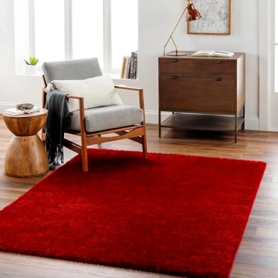 Afbeelding van SURYA Vloerkleed Woonkamer, Slaapkamer Zacht Hoogpolig Shaggy Tapijt CLAIRE Rood 160x213 cm