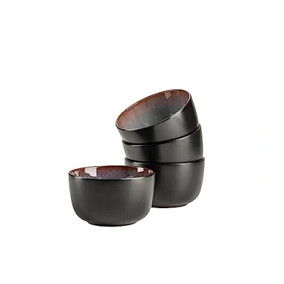Afbeelding van MÄSER 935132 Serie Teona, set van 4 mueslikommen met groen bruin reactief glazuur, schalen keramiek in moderne discrete coupe vorm, aardewerk