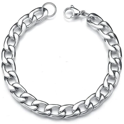 Afbeelding van Cuban Link Heren Armband Zilver Kleurig 7mm Staal Schakelarmband Armbanden Cadeau voor Man Mannen Cadeautjes