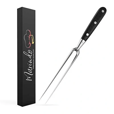 Afbeelding van Professionele vleesvork van roestvrij staal, 31,5 cm, met houten handvat en 17 cm lemmetlengte, grillvork, braadvork, trancheervork groot
