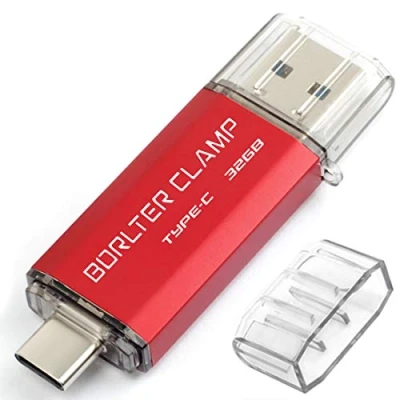 Afbeelding van BorlterClamp 32GB Type C USB Stick 3.0 OTG Geheugenstick 2 in 1 Flashstation voor Android Smartphones Samsung S10/S9/S8/Note 9, Huawei, LG, enz., Tablets en Computer (Rood)