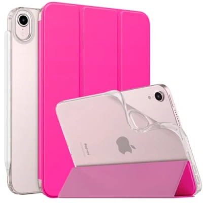 Afbeelding van MoKo Case Fit New iPad Mini (A17 Pro) 2024, 6th Generation 2021 (8.3 inch), Soft TPU Translucent Frosted Back Cover Slim Smart Folio for 7/6 Gen, Pitaya Red