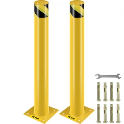 Afbeelding van VEVOR Bollard veiligheidsklem 91 x 11,4 cm, 2 stuks, van stalen buis, gele poedercoating, veiligheidsbarrière met 8 ankerbouten voor parkeerplaatsen, voetgangers,
