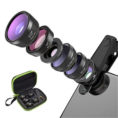 Afbeelding van Telefooncameralens, 6 in 1, draagbare 210 Fisheye lens, sterfilter objectief, 120 groothoeklens, 2 voudige zoom telelens, 15 macrolens, CPL objectiefkit met clip voor mobiele telefoon
