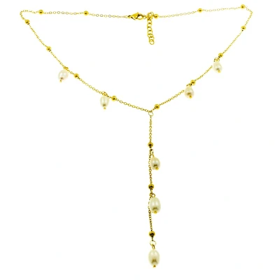Afbeelding van Edelstaal RVS collier verguld met geel goud en zoetwater parels model MANON