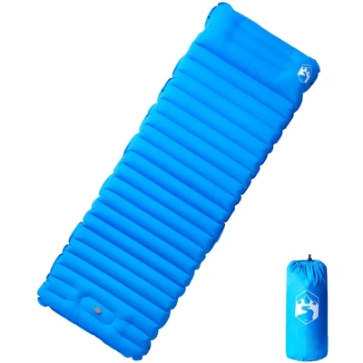 Afbeelding van vidaXL Kampeermatras met geïntegreerd kussen zelfopblazend blauw, campingbed, kampeer bed, veldbed kamperen, kampeerbed, bedje