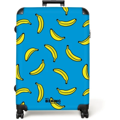 Afbeelding van NoBoringSuitcases.com® Koffer groot Reiskoffer lichtgewicht Blauw met gele bananen Rolkoffer 4 wielen Grote trolley XL 98 liter bagage