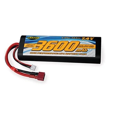 Afbeelding van Carson 500608231 7,4V/3600mAh 60C LiPO Ra.accu T Pl. HC R, oplaadbaar, aansluitkabel met plug bus, accu voor RC auto, reserveaccu op afstand bestuurd voertuig, hoogwaardig, modelbouw, meerkleurig