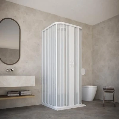 Afbeelding van Douchecabine Dora 80 x cm, model met 3 zijden, reduceerbaar, dubbele deur opening in het midden, van pvc, kleur wit