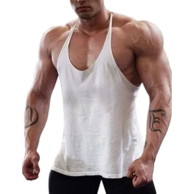 Afbeelding van Heren Gym Stringer Singlet 1cm Band Rekbare Bodybuilding Workout Tanktop Katoen Wit L