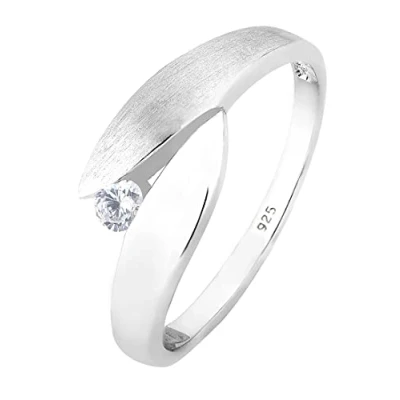 Afbeelding van Elli Damesring solitaire Zirkonia blad zetting, 58 EU, Facetgeslepen,