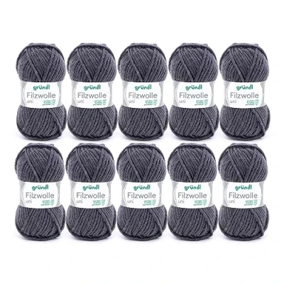 Afbeelding van Gründl Viltwol uni (wol voor vilten, breien en haken, garen van 100% scheerwol, 50 g / m, naalddikte: 8 9, 10 x g), antraciet, 31 32 7,5 cm