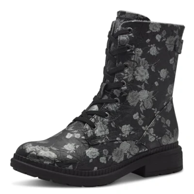 Afbeelding van Jana Dames Veterboot 25274 005 Zwart Gebloemd Wijdte H Maat 40