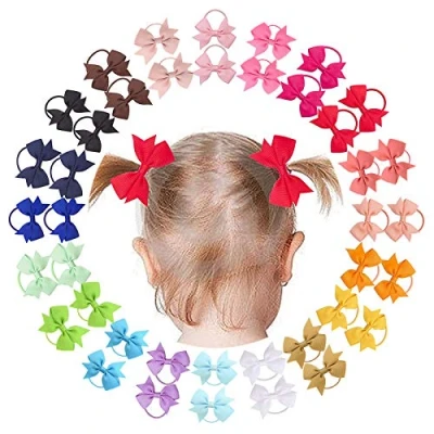 Afbeelding van 40Pcs 2 Inches Baby Meisjes Haar Bogen Banden Kleine Haarspeldjes Grosgrain Lint Haarband Paardenstaart Houder voor Peuters Zuigelingen Kids