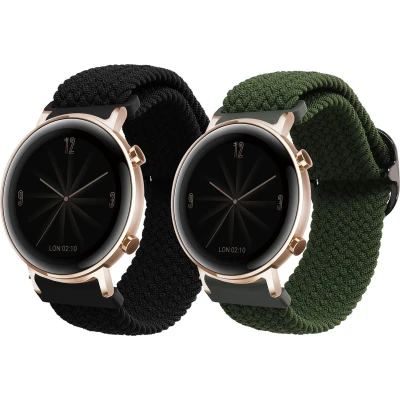 Afbeelding van kwmobile Horlogebandjes geschikt voor Huawei Watch GT3 (42mm) / GT2 2 x Nylon Smartwatch bandje in zwart groen.