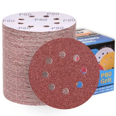Afbeelding van ALPXUXP schuurschijven 125 mm 100stuks korrel 80# klittenband bruinachtig rood aluminiumoxideschuurpapier rond 8gaten schuurpads voor excentrische schuurmachine