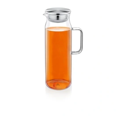 Afbeelding van Wilmax glazen karaf met deksel van roestvrij staal, 1500 ml, voor warme of koude dranken, waterkaraf borosilicaatglas, kan thee, sap, melk,